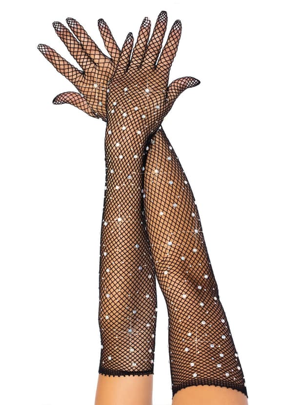 Длинные сетчатые перчатки Leg Avenue Rhinestone opera length gloves, с камнями, One Size
