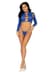 Комплект Leg Avenue Long sleeve crop top & string Royal Blue One Size, топ, стрінги