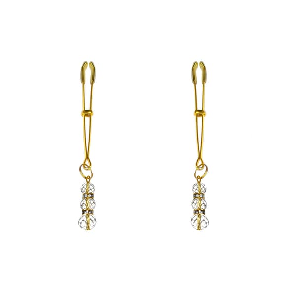 Тонкі затискачі для сосків з підвіскою Feral Feelings - Thin nipple clamps, золото/прозорий