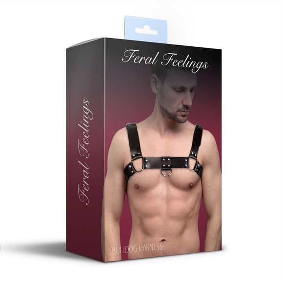 Мужская пор тупея на грудь из натуральной кожи Feral Feelings - Bulldog Harness Black