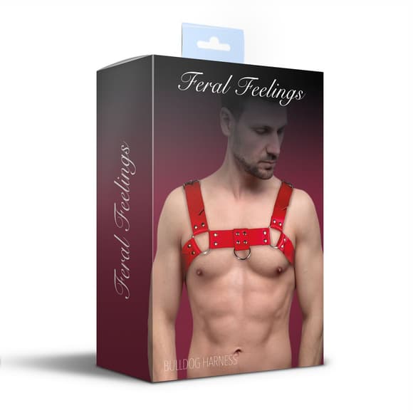 Мужская портупе я на грудь из натуральной кожи Feral Feelings - Bulldog Harness Red