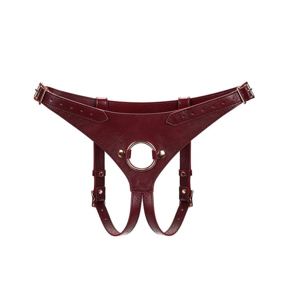 Кожаные трусы для страпона Liebe Seele Wine Red Strap on Harness, универсальный размер