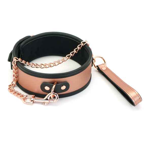Широкий ошейник с поводком Liebe Seele Rose Gold Memory Collar with Leash, натуральная кожа