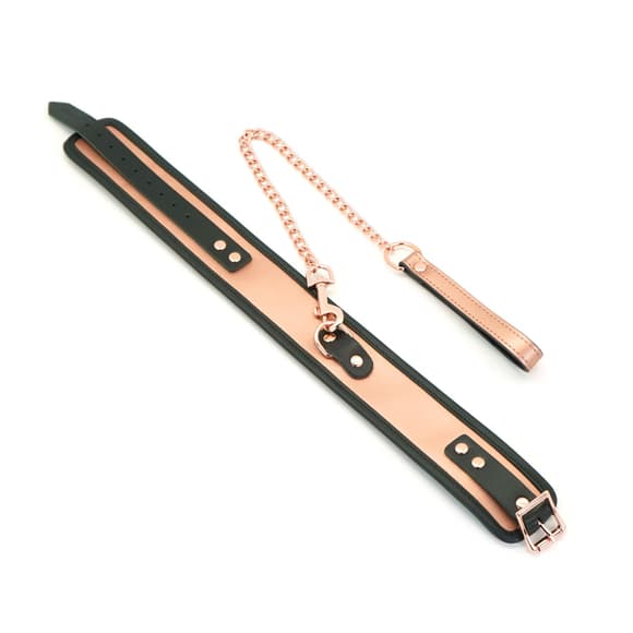 Широкий ошейник с поводком Liebe Seele Rose Gold Memory Collar with Leash, натуральная кожа