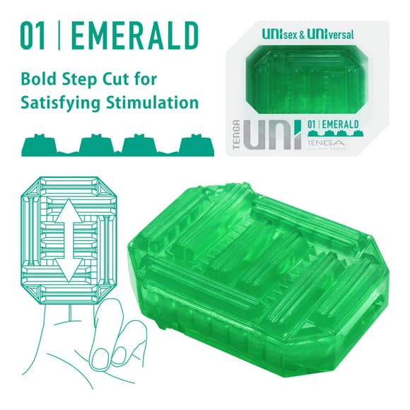Унісекс-стимулятор Tenga UNI Emerald, зелений, з геометричним рельєфом, лубрикант у комплекті