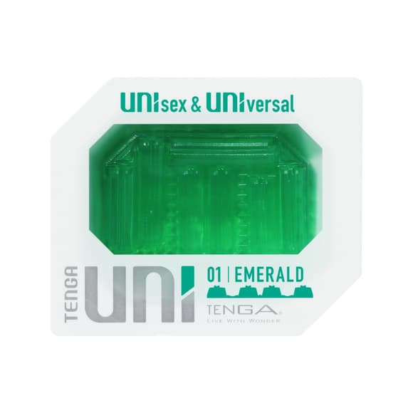 Унісекс-стимулятор Tenga UNI Emerald, зелений, з геометричним рельєфом, лубрикант у комплекті