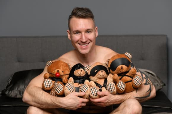 Плюшевый медвежонок ROPE Teddy Bear БДСМ в кожаной маске и обвязке, 22x16x12 см