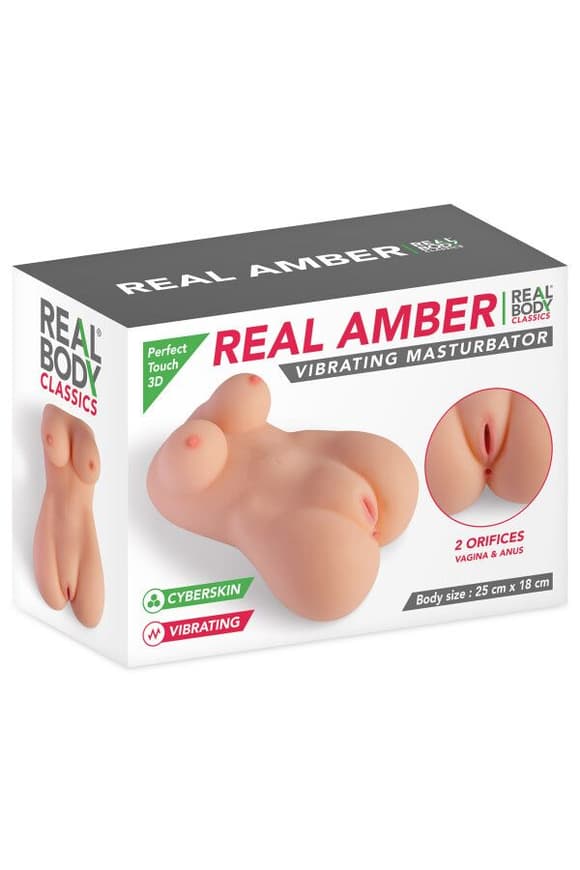 Мастурбатор-мініторс з вібрацією Real Body Real Amber, вагіна та анус, 25х18 см