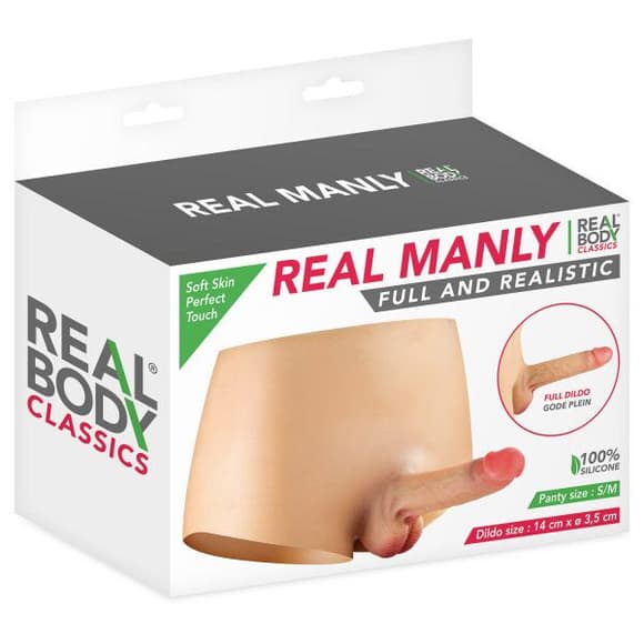 Силіконові трусики з фалоімітатором Real Body Real Manly, S/M, суцільна конструкція, для неї