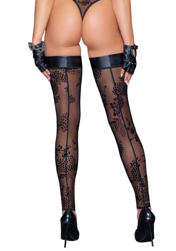 Чулки без мыска Noir Handmade F243 Tulle stockings with patterned flock embroidery, XXL