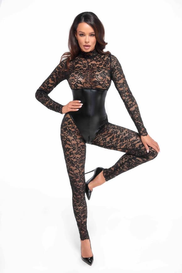 (SALE) Комбінезон Noir Handmade F299 Enigma lace catsuit with underbust bodice - M
