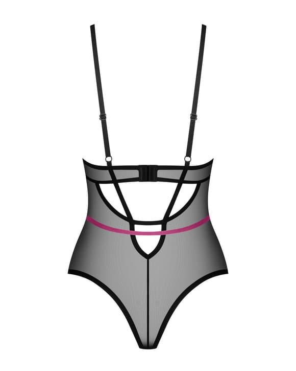 Боді Obsessive Novenes teddy, XS/S, прозоре, чашки на кісточках, декор у вигляді стрічок