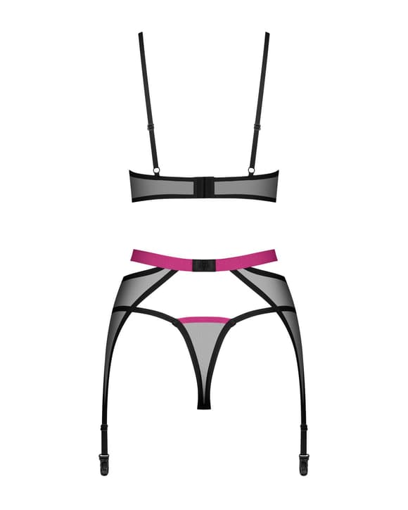Комплект Obsessive Novenes 3-pcs set, XL/2XL, прозрачный лиф на косточках, стринги, пояс