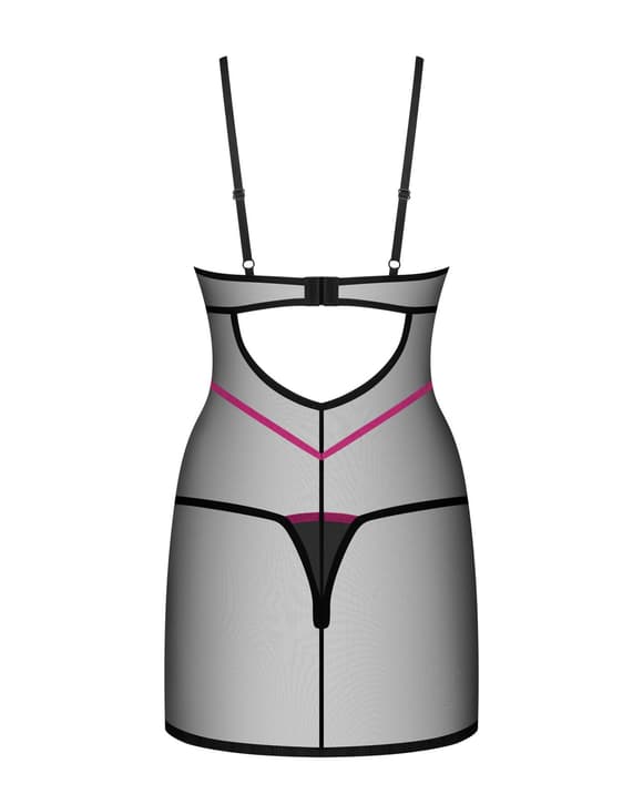 Пеньюар Obsessive Novenes chemise & thong, XL/2XL, обтислий, прозорий, зі стрепами, стрінги в компле