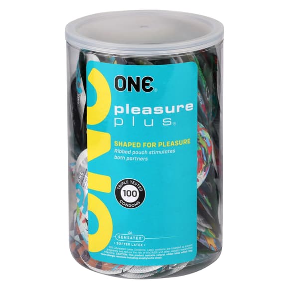 Набор презервативов ONE Pleasure Plus, 100 шт, с ребристым участком на конце, упаковка-тубус
