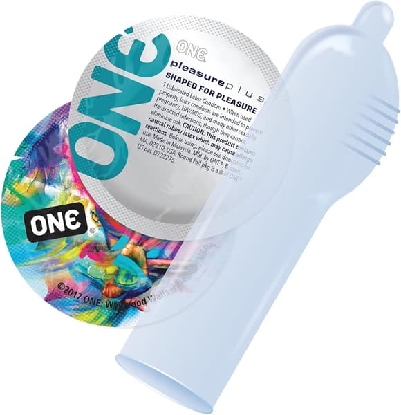 Презерватив ONE Pleasure Plus, 1 шт, з ребристою ділянкою на кінці, зі змазкою