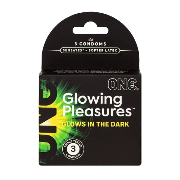 Презервативы ONE Glowing Pleasures, 3 шт, светятся в темноте, со смазкой, картонная упаковка