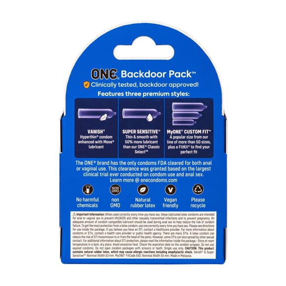 Презервативи ONE Backdoor 3 шт, картонна коробка (м'яте паковання!!!)