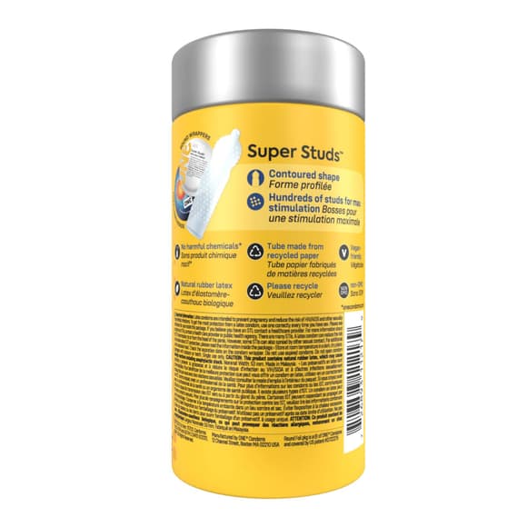 Презервативи ONE Super Studs, 12 шт, з точковим рельєфом, зі змазкою, подарункове паковання-тубус