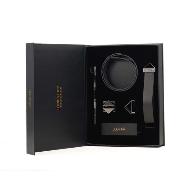 Нашийник з повідцем LOCKINK Tied Collar with Leash Set, чорний, ланцюг зі шкіряною петлею та карабіном