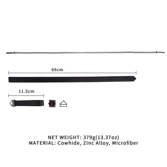 Нашийник з повідцем LOCKINK Tied Collar with Leash Set, чорний, ланцюг зі шкіряною петлею та карабіном