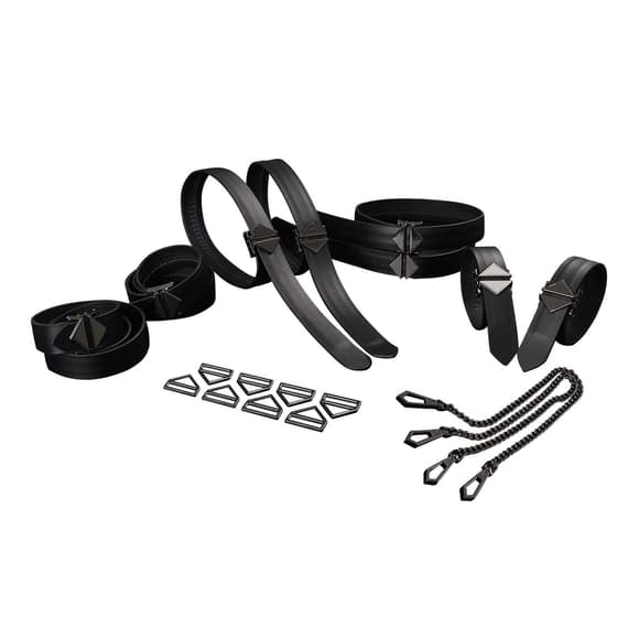 Набір для бондажу LOCKINK 8-Bondage-Straps Restraint Set, чорний 8 ременів з натуральної шкіри