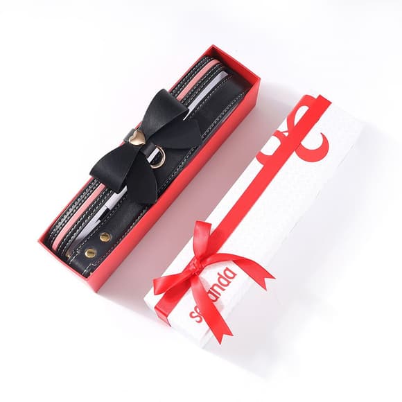 Нашийник з повідцем LOCKINK SEVANDA Love Heart Butterfly Leather Collar Set, чорно-рожевий, з бантом