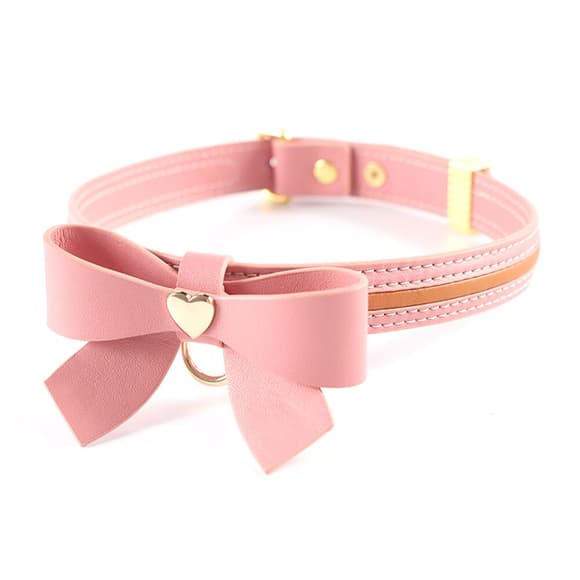 Ошейник с поводком LOCKINK SEVANDA Love Heart Butterfly Leather Collar Set, розовый, с бантом