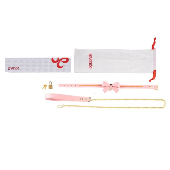 Ошейник с поводком LOCKINK SEVANDA Love Heart Butterfly Leather Collar Set, розовый, с бантом