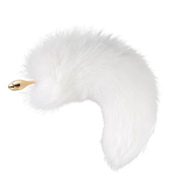 Металлическая анальная пробка с меховым хвостом LOCKINK SEVANDA White Fox-Tail Anal Rose-shape Plug