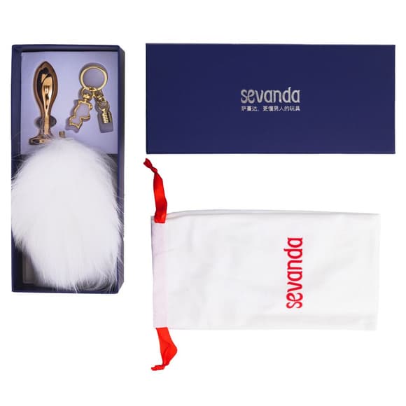 Металева анальна пробка — кролячий хвіст LOCKINK SEVANDA White Bunny-Tail Anal Rose-shape Plug