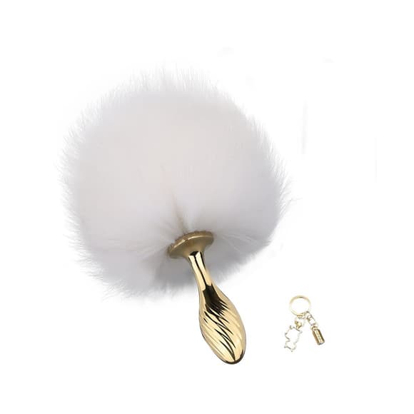 Металева анальна пробка — кролячий хвіст LOCKINK SEVANDA White Bunny-Tail Anal Pear-shape Plug