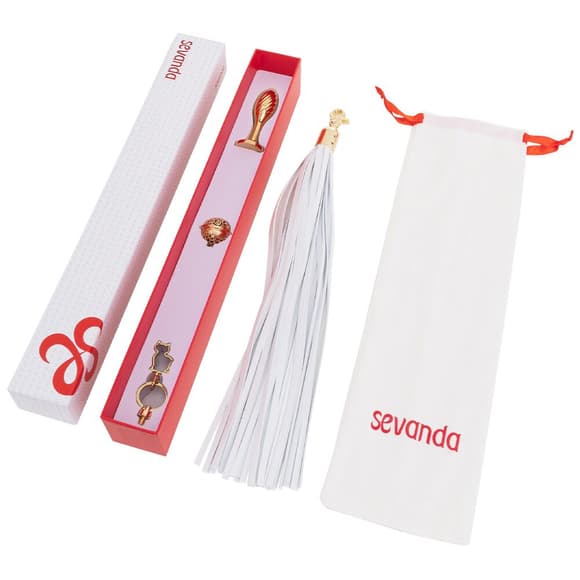 Анальна пробка з флогером LOCKINK SEVANDA White Pony-Tail Anal Pear-shape Plug