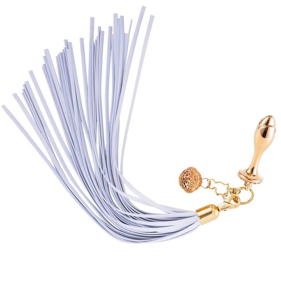 Анальна пробка з флогером LOCKINK SEVANDA White Pony-Tail Anal Rose-shape Plug