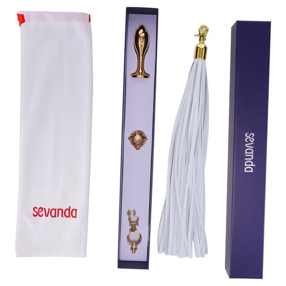 Анальна пробка з флогером LOCKINK SEVANDA White Pony-Tail Anal Rose-shape Plug