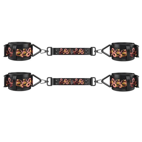 БДСМ-набір LOCKINK The Flowering Serpent Bondage Set, чорний, з малюнком у вигляді змій, 7 предметів