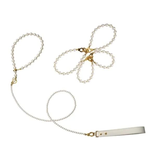 Жемчужный набор для фиксации LOCKINK Pearl Bondage & Restraint Set, наручники, поножи, поводок