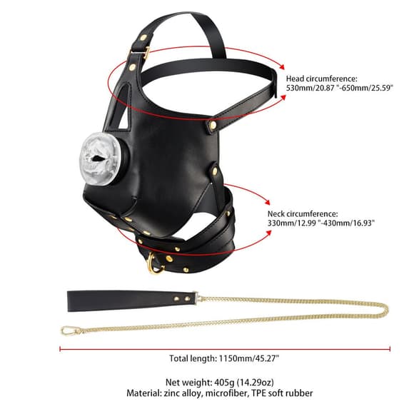 Маска-збруя для мінету з повідцем LOCKINK SEVANDA Blowjob Head Muzzle with Leash, чорна
