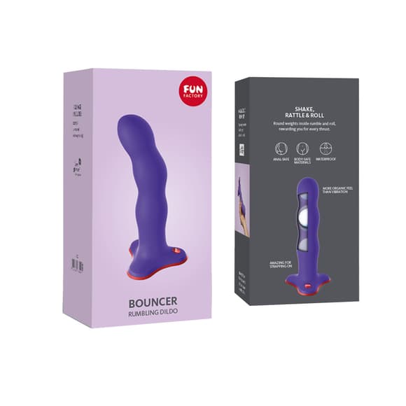 Фалоімітатор Fun Factory BOUNCER, фіолетовий, кульки всередині, ефект вібрації, діаметр 3,9 см 