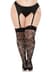 Панчохи Leg Avenue Wild rose net thigh highs, 1X/2X, чорні, широка резинка, малюнок-троянди