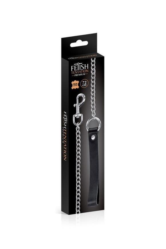 Повідець з натуральної шкіри Fetish Tentation Premium Metal leash with cowhide leather wrist 72 см