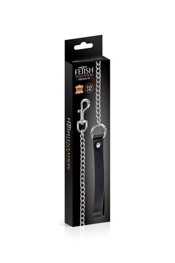 Поводок из натуральной кожи Fetish Tentation Premium Metal leash with cowhide leather wrist 115 см
