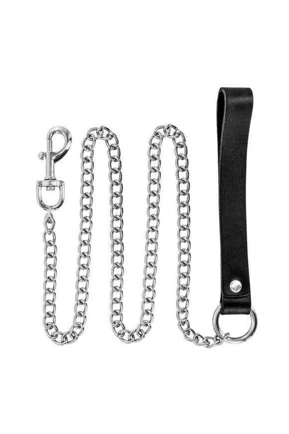 Поводок из натуральной кожи Fetish Tentation Premium Metal leash with cowhide leather wrist 115 см