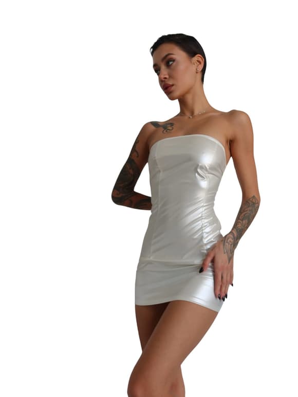Мінісукня D&A, XS-S, white, nylon-lycra відкриті плечі з блискавкою на всю довжину