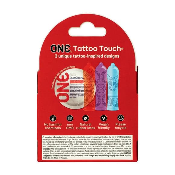 Презервативы ONE Tattoo Touch 3 шт, картонная коробка