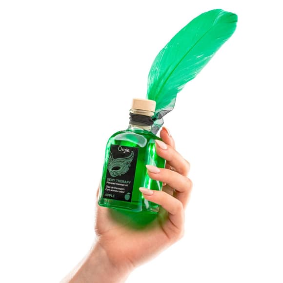 Набор для массажа Orgie – Sexy Therapy Apple (100 мл), съедобное разогревающее масло + перышко