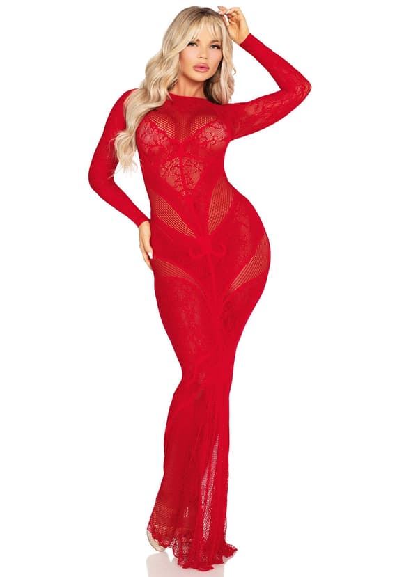 Платье Leg Avenue Lace and Net Bodycon Gown One Size, Red