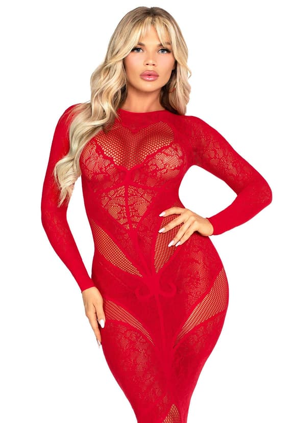 Платье Leg Avenue Lace and Net Bodycon Gown One Size, Red