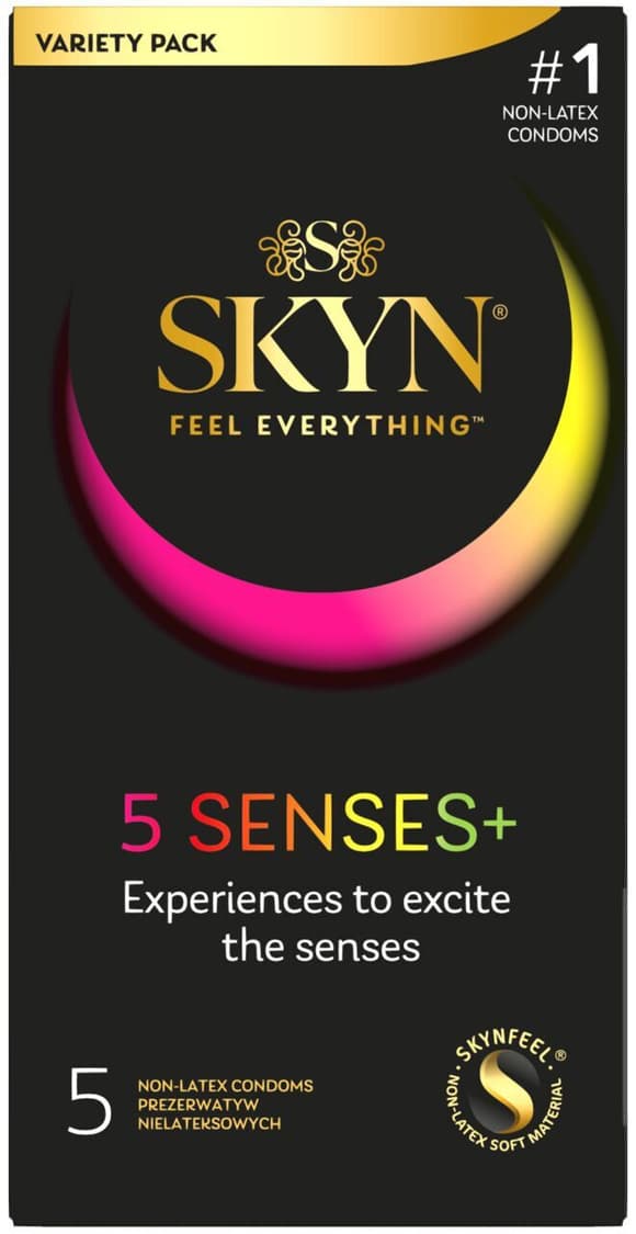 Безлатексные премиум-презервативы SKYN 5 Senses, 5 видов (5 шт) (мятая упаковка!!!)