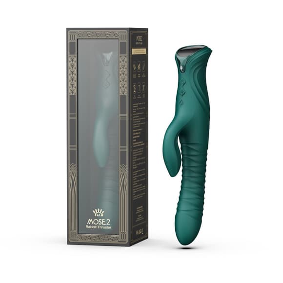 Смарт пульсатор-кролик с вибрацией Zalo Mose 2 Turquoise Green, подогрев до 42°C, кристалл Swarovski